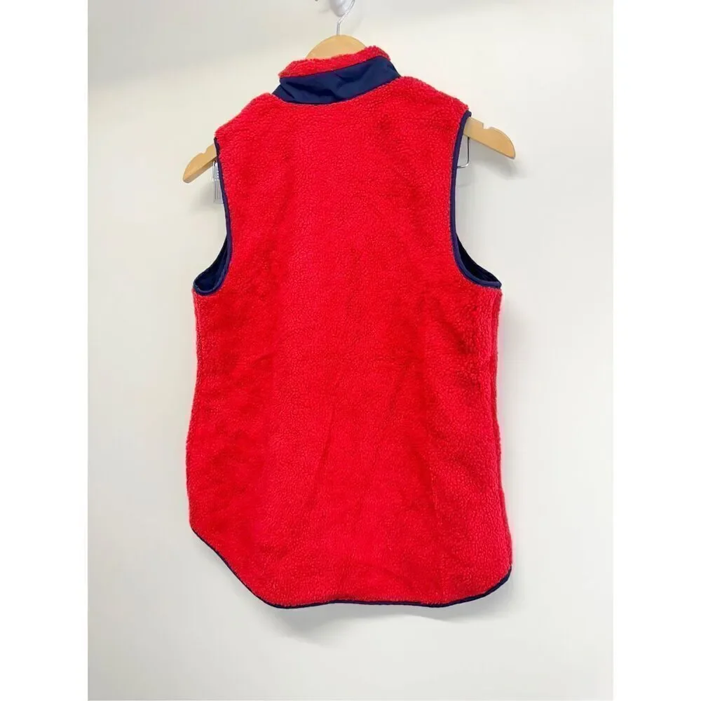Crown‎ & Ivy Vest Size Small Womens Red Blue Faux Fur Full Zip
